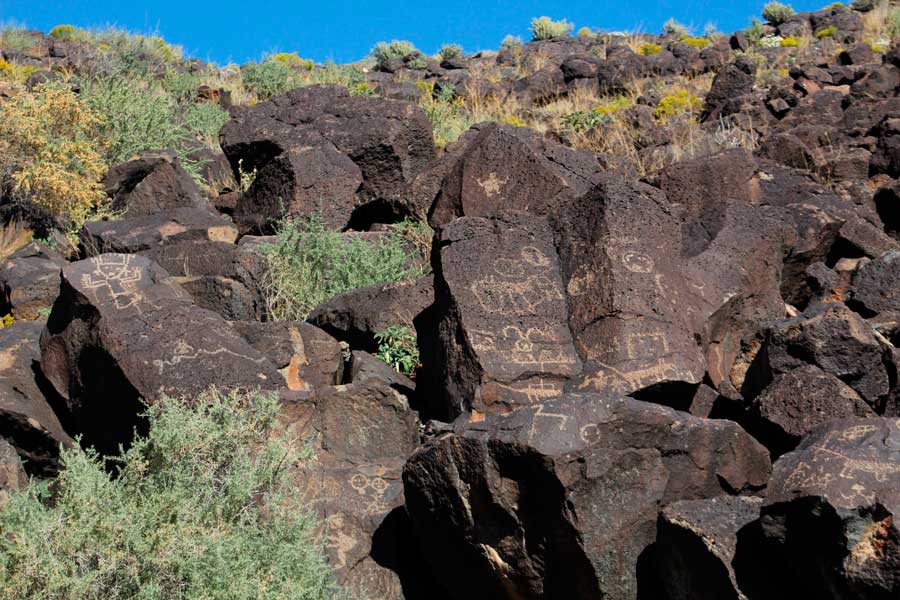 View of the stones at the Petroglyph National Monument