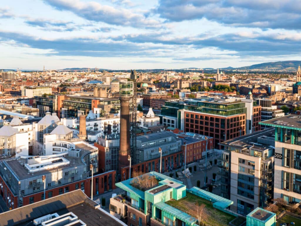 Aerial view of the industrial buildings and other infrastructures at Stoneybatter and Smithfield