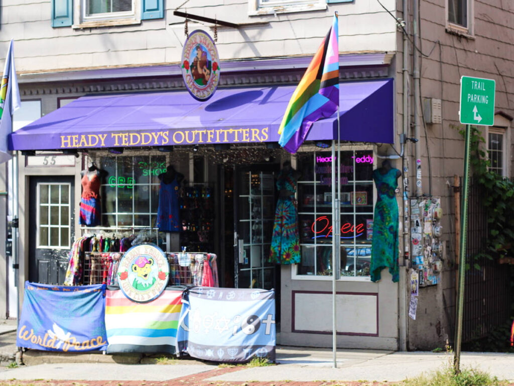 View of the colorful storefront of Heady Teddy’s