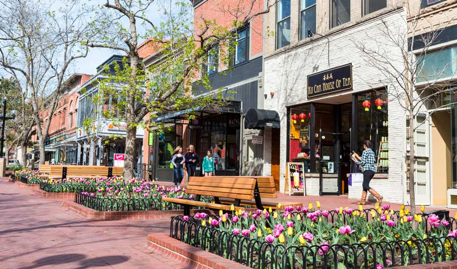 Colorful flowers on the street of Boulder
