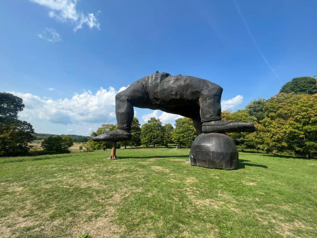 Blue sky over a sculpture in Storm King Art Center