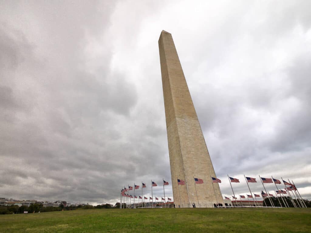 Washington Monument during a storm