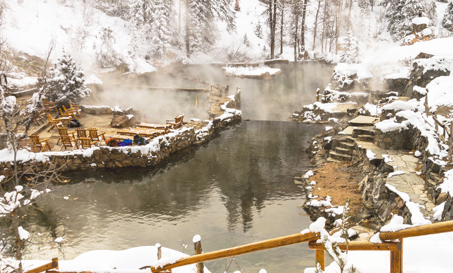 View of Strawberry Park Hot Springs during winter