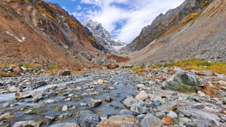A stream flowing from a glacier in Ushba