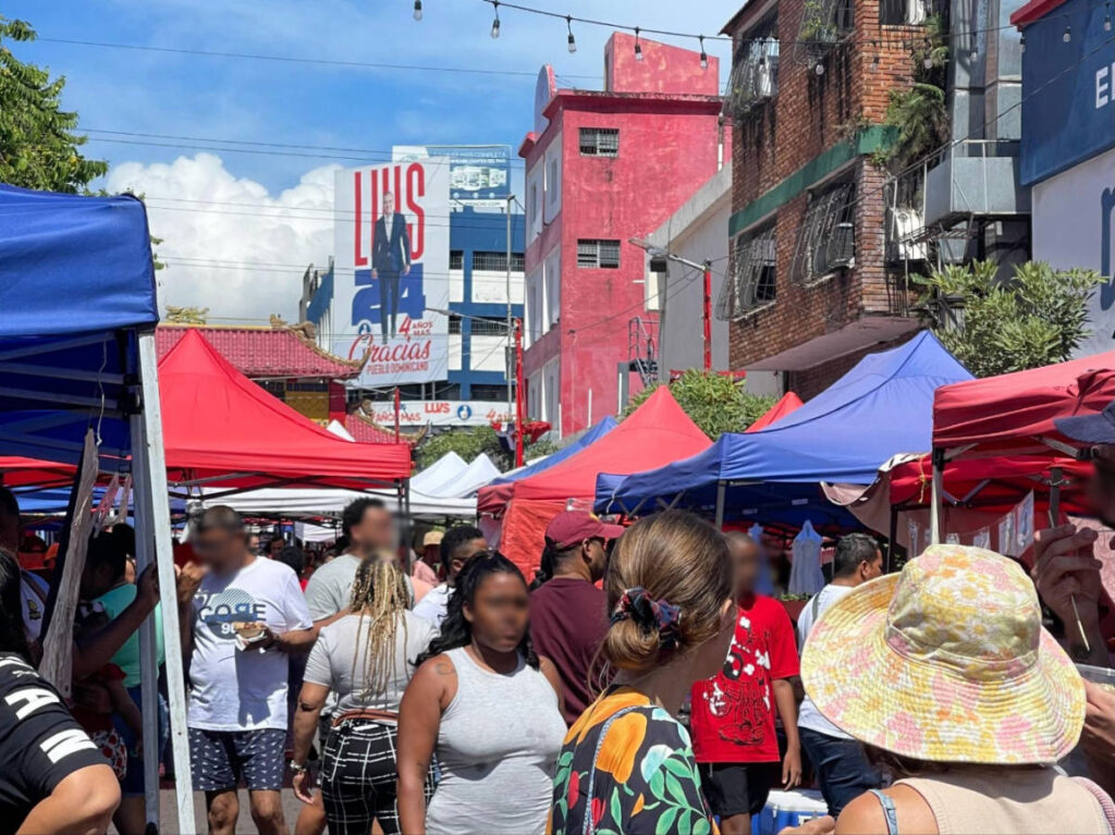 View of people at the street market in El Barrio Chino