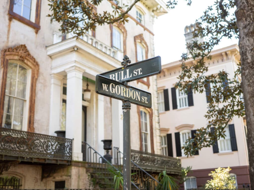 View of the street sign in Savannah