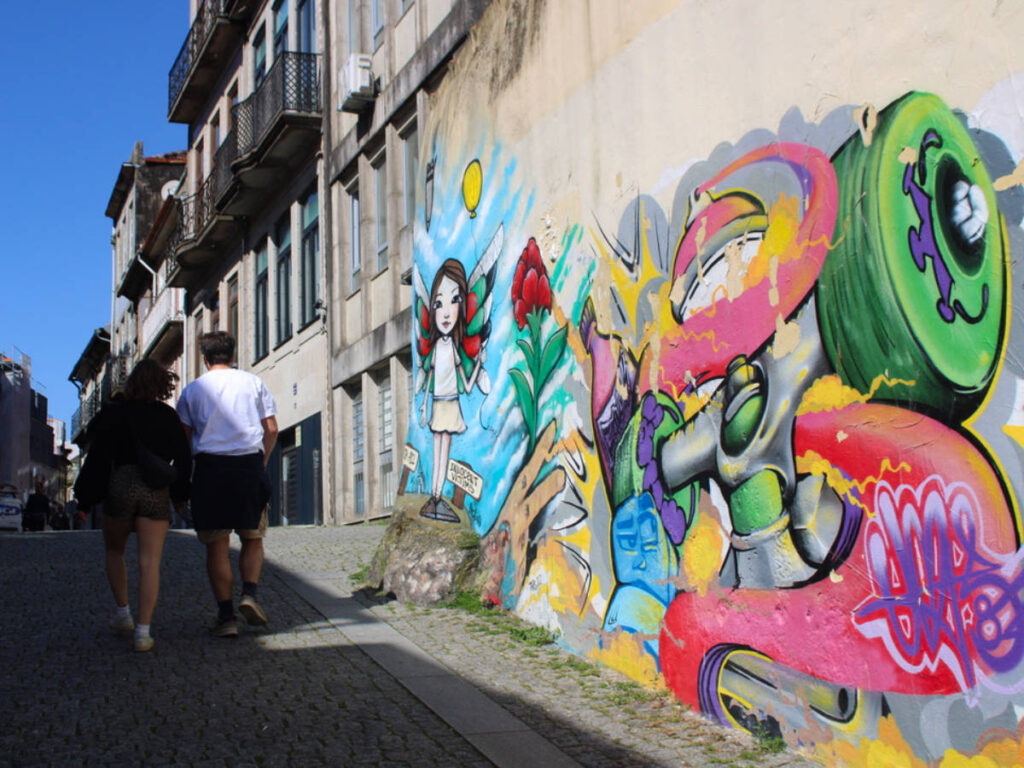 View of the colorful Street art in Miragaia