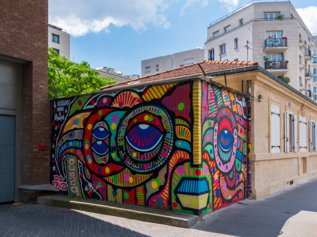 Street art along the canal de l'Ourcq in the 19th arrondissement of Paris