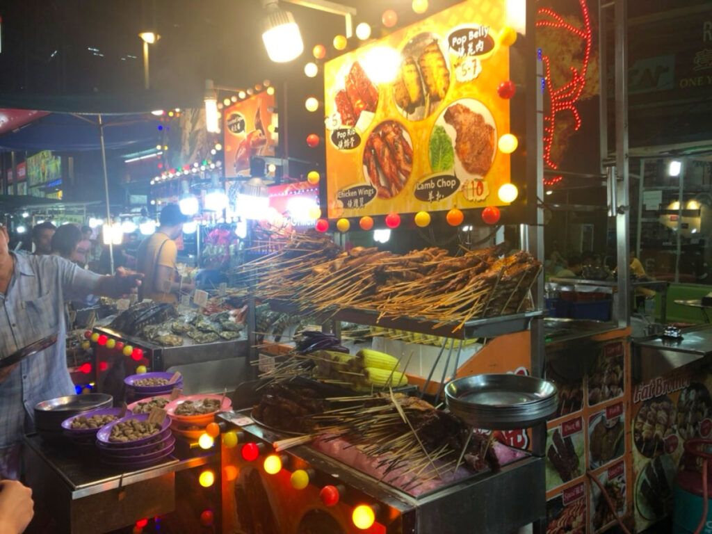 Street foods on display on a street in Malaysia