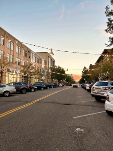 Picturesque sunset view over the street of Belmar