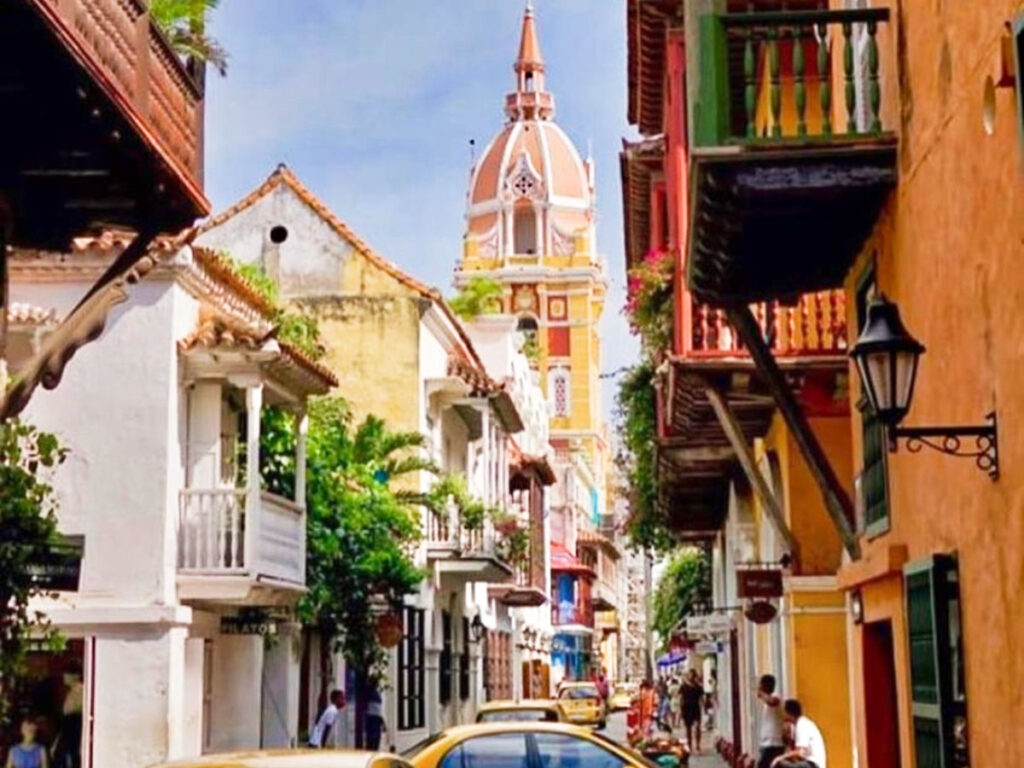 View of the colorful street in Cartagena