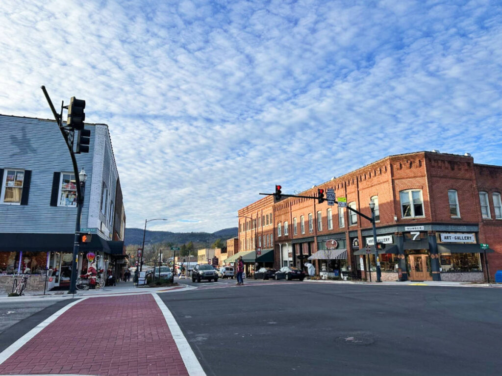 View from a street crossing in Downtown Brevard