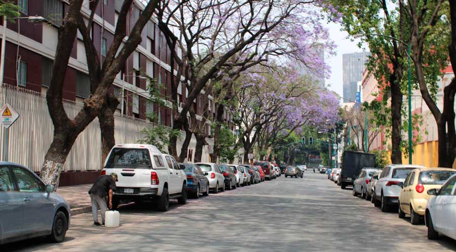 Cars parked along the side of a street in Mexico City