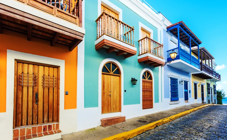 Colorful houses in the street of Old San Juan