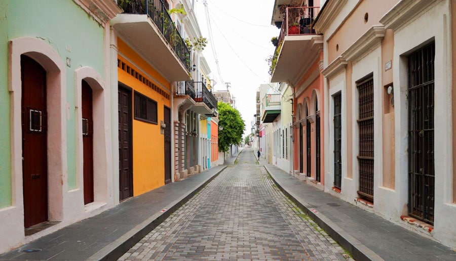 View of colorful houses in the historic city of Old San Juan