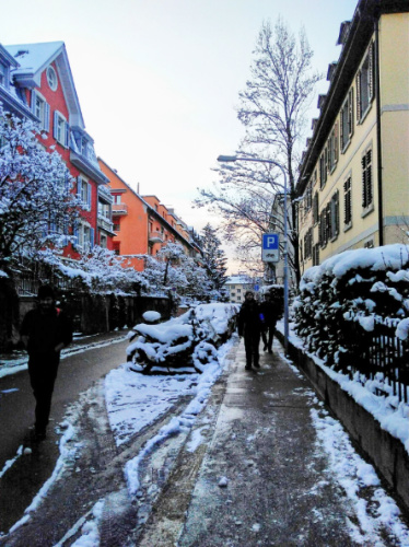 View of a street during winter season in Zürich