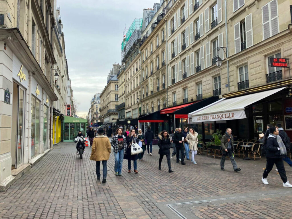 People walking along a Street near the Forum des Halles