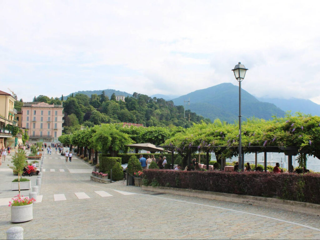 Panoramic view of the mountain, Lake Como and the street of Bellagio