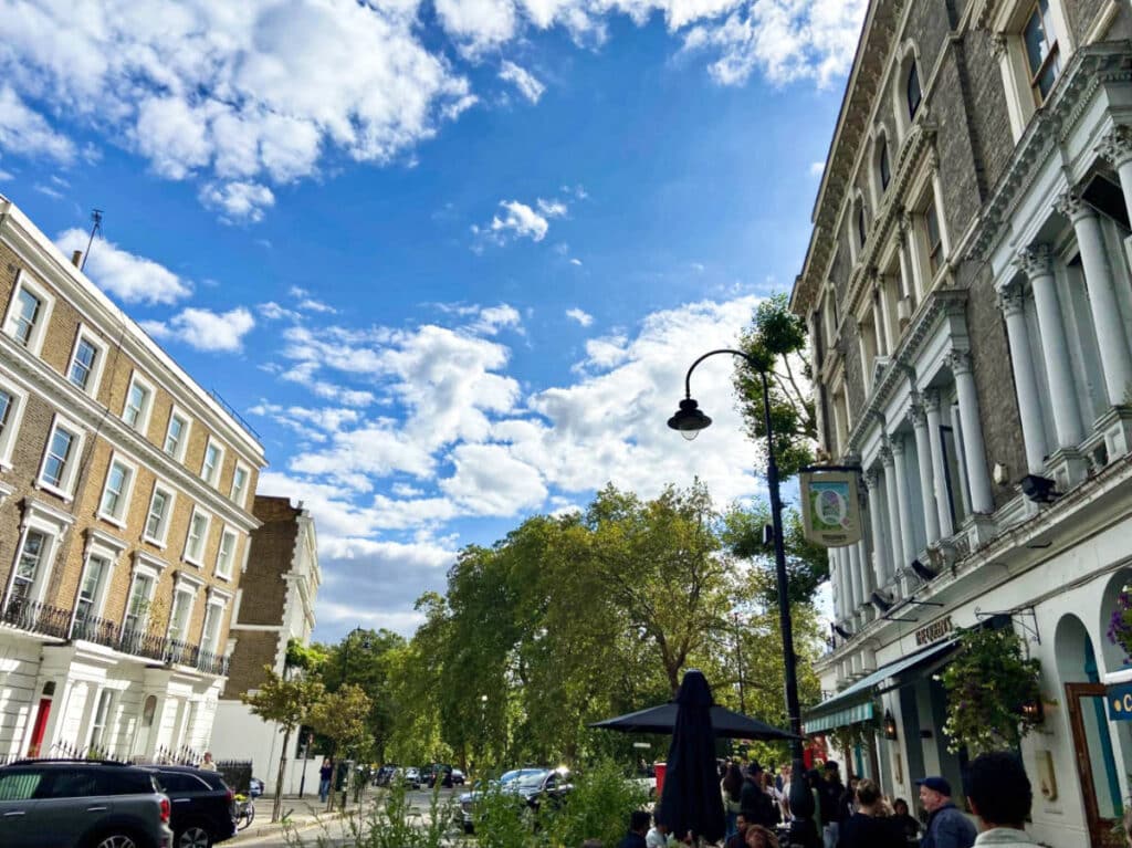 View of the beautiful buildings around the streets of Primrose Hill on a sunny day