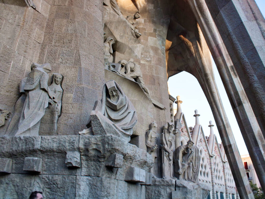 Closeup look of the Subirachs’ sculptures around the facade of La Sagrada Familia