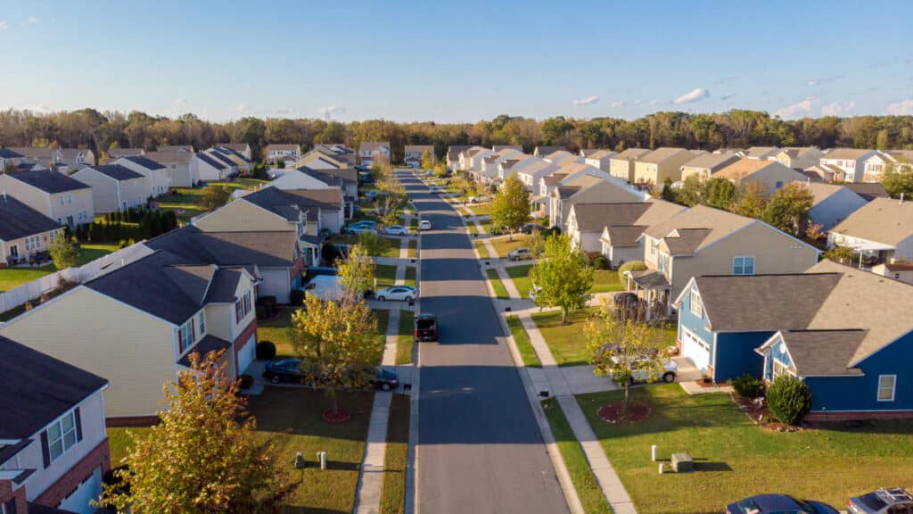 Aerial view of houses at a suburbs area in Charlotte