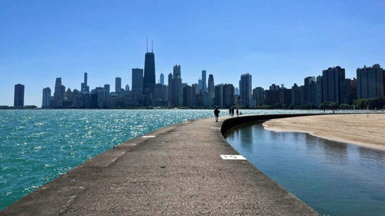 Clear blue sky over Chicago during summer