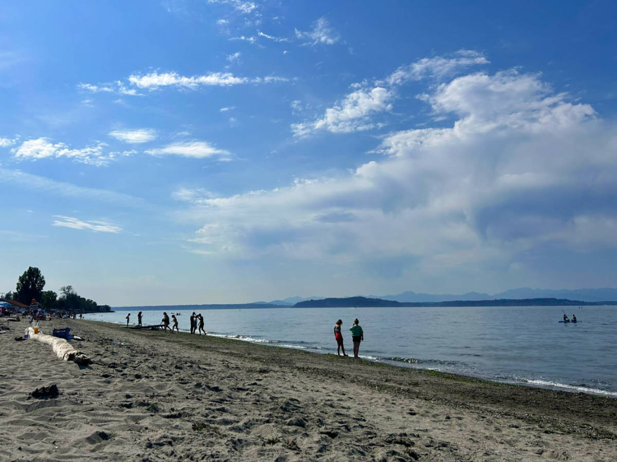 The people at the shoreline of Alki Beach