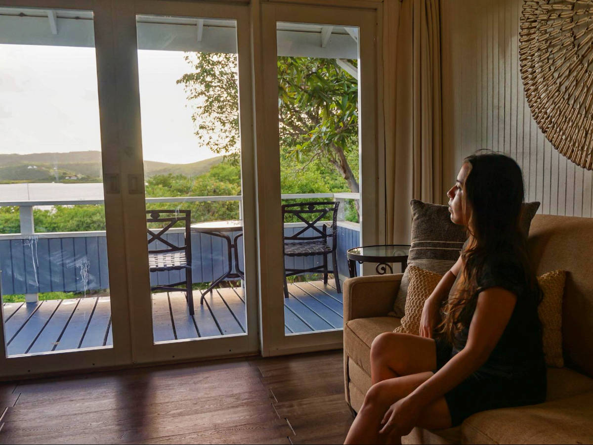 The author Vanessa Ramos watching the sunrise from her hotel in Culebra