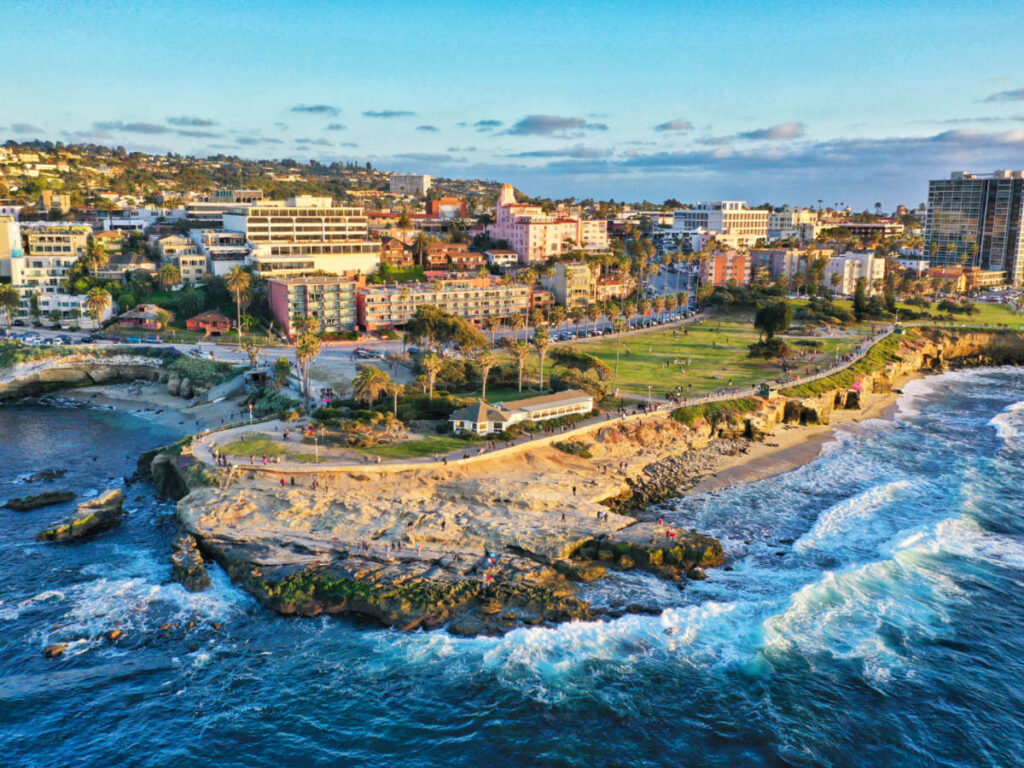 Picturesque view of the sunset over the cove of La Jolla