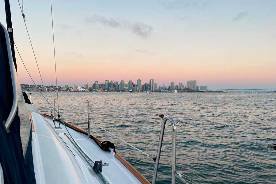 The San Diego skyline during sunset