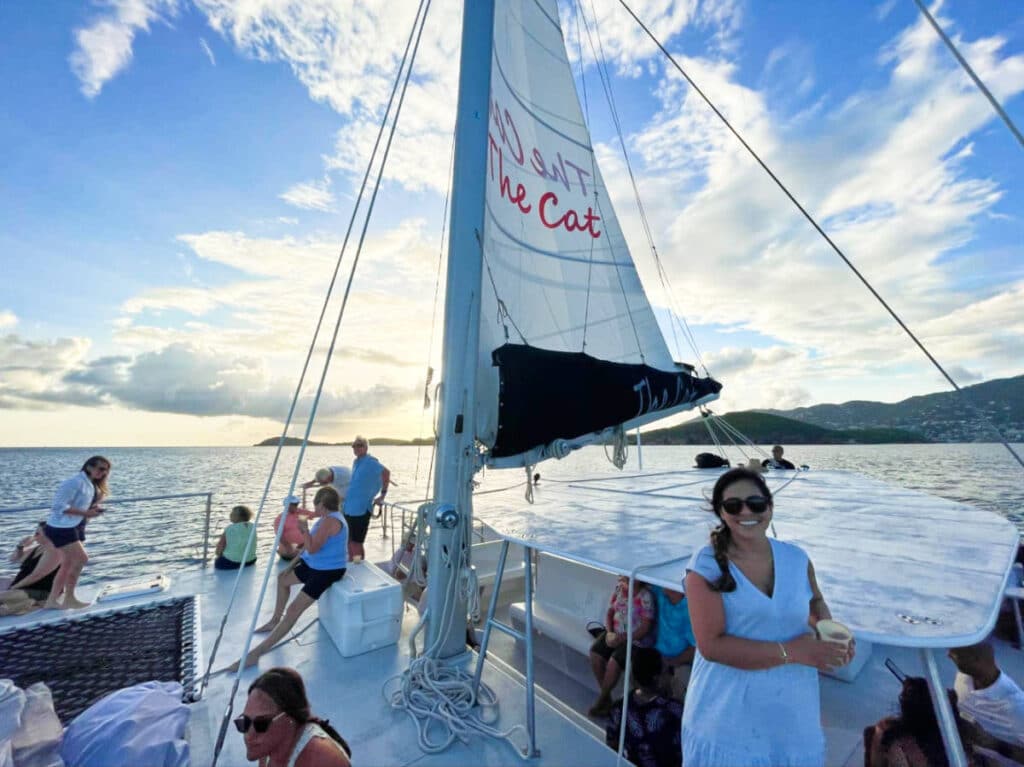 View of the tourists during the sunset sail on the VI Cat. 