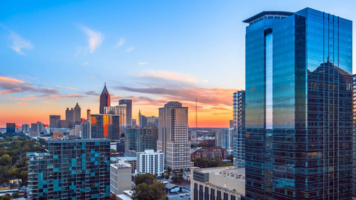 Scenic view of the Downtown Atlanta Skyline at sunset
