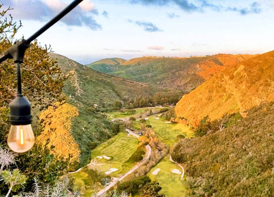 Aerial view of the Ben Brown’s Golf Course at The Ranch Laguna Beach at sunset