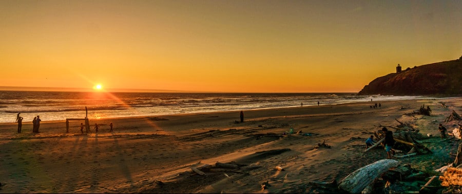 View of the beautiful sunset on the beach at Cape Disappointment State Park