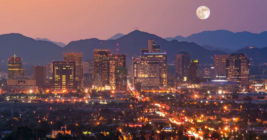 Colorful sky over Downtown Phoenix