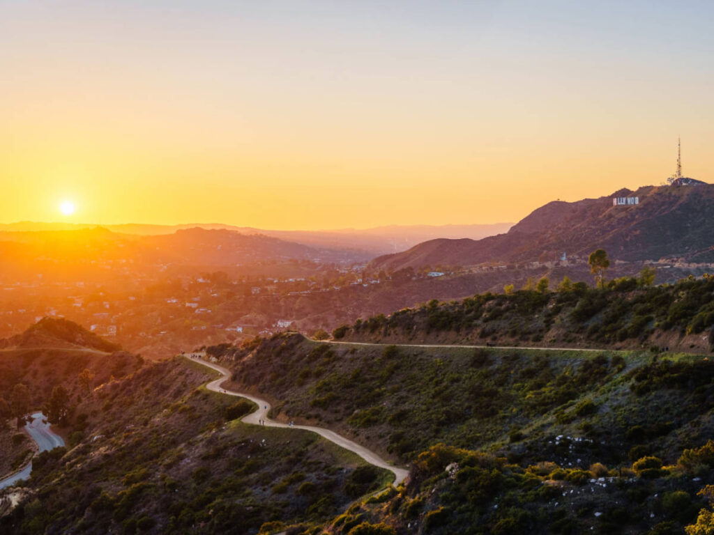 Overlooking view of Los Angeles during sunset