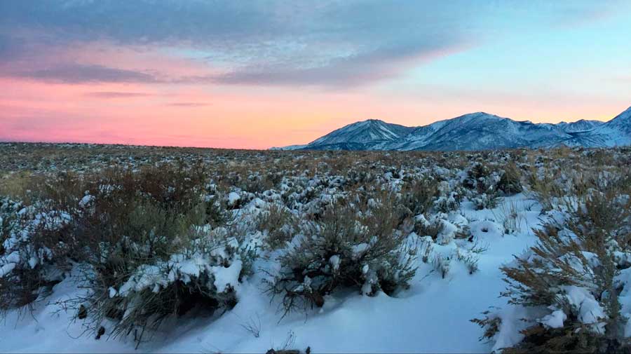 Colorful sunset over the Mammoth Lakes during winter season