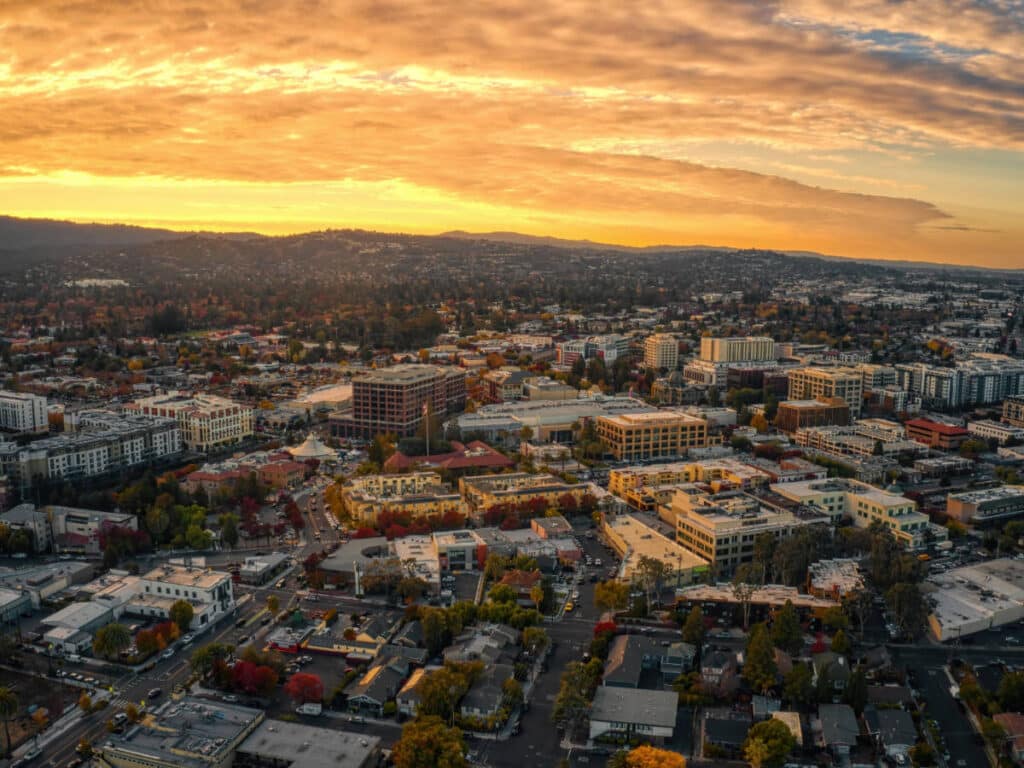 Colorful sky over the Redwood City during sunset