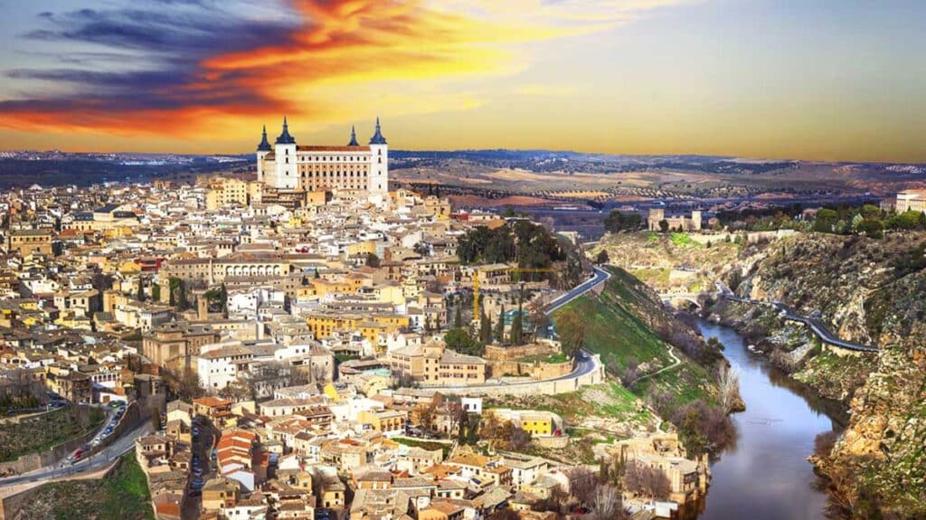 Aerial view of Toledo during sunset