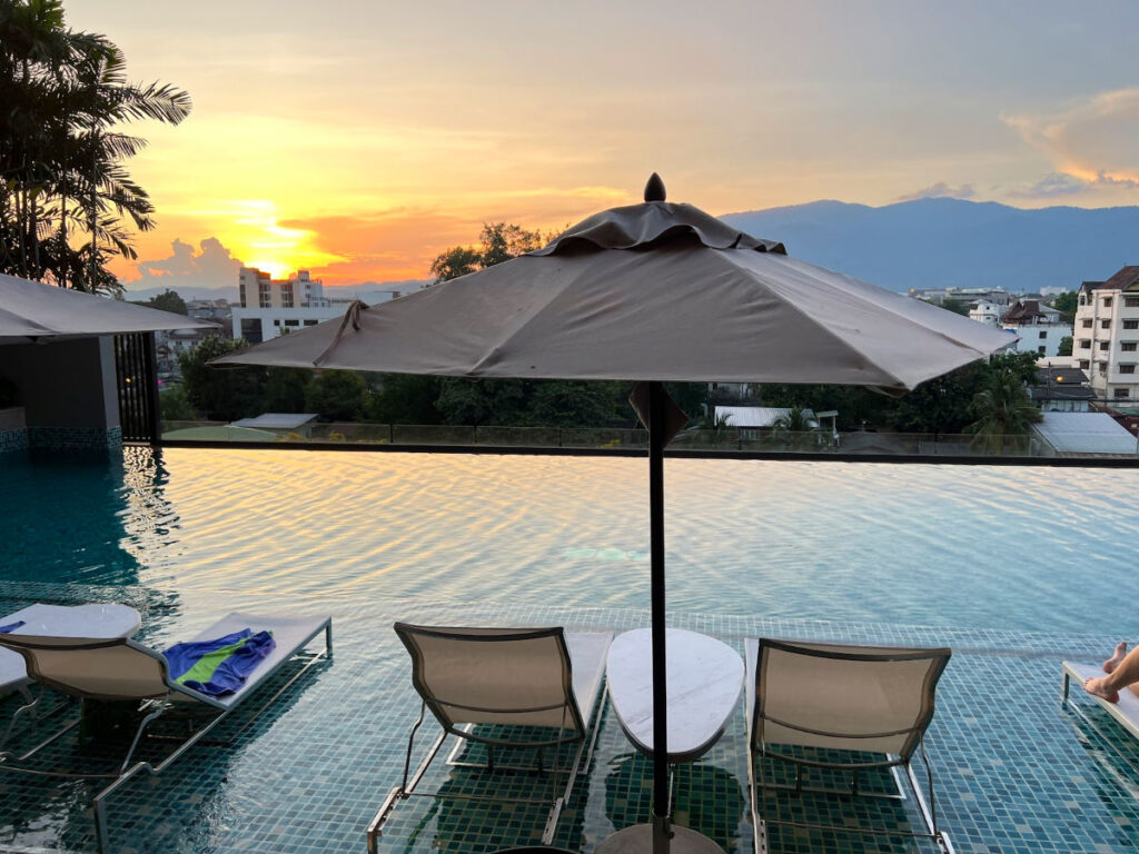 Sunset views from the pool at the Chiang Mai Marriott Hotel