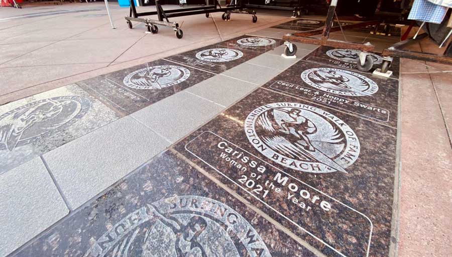 Close up view of the Surfing Walk of Fame in Huntington Beach