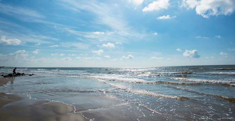 Clear blue sky over the Surfside Beach