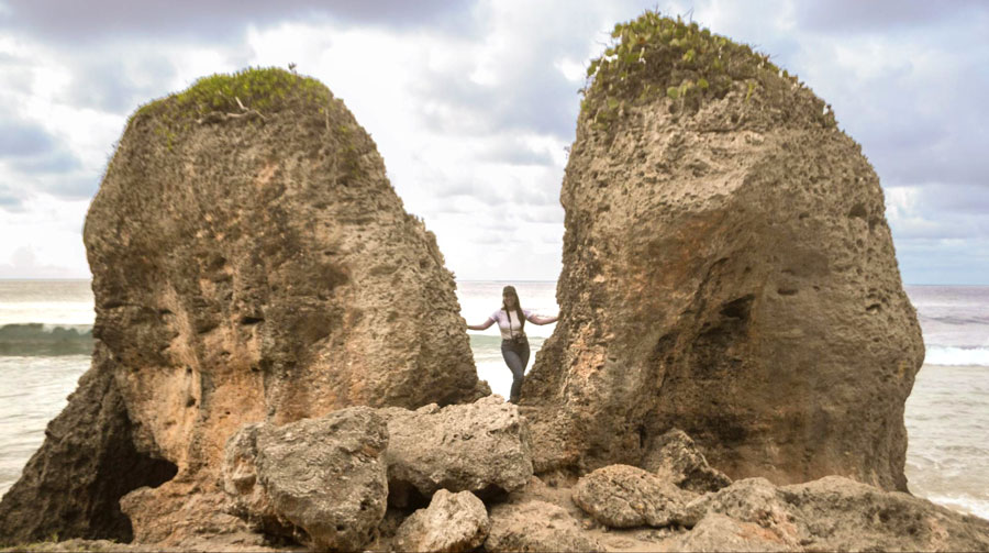 The author between two big boulders near Survival Beach