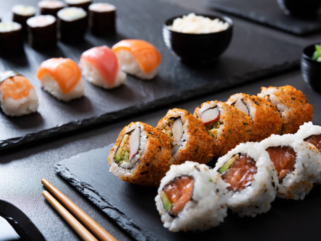 Japanese sushi on a wooden board served in Other Mama