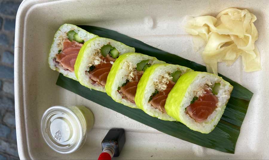 A fresh sushi roll in Sushisamba