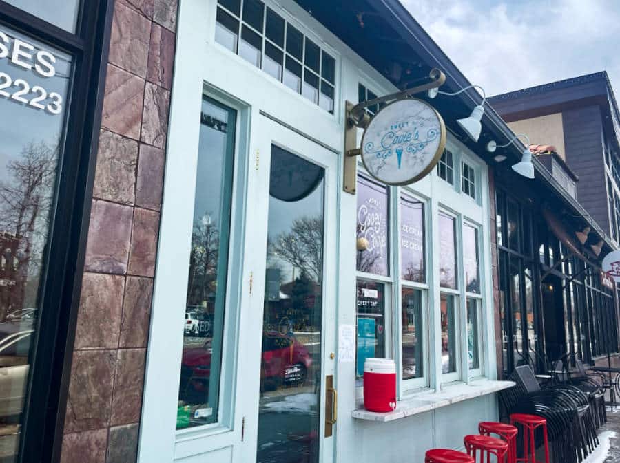 View of the bright red stools outside the counter in Sweet Cooie’s