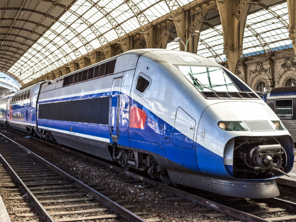 Closeup view of the high-speed TGV train at the train station in Nice