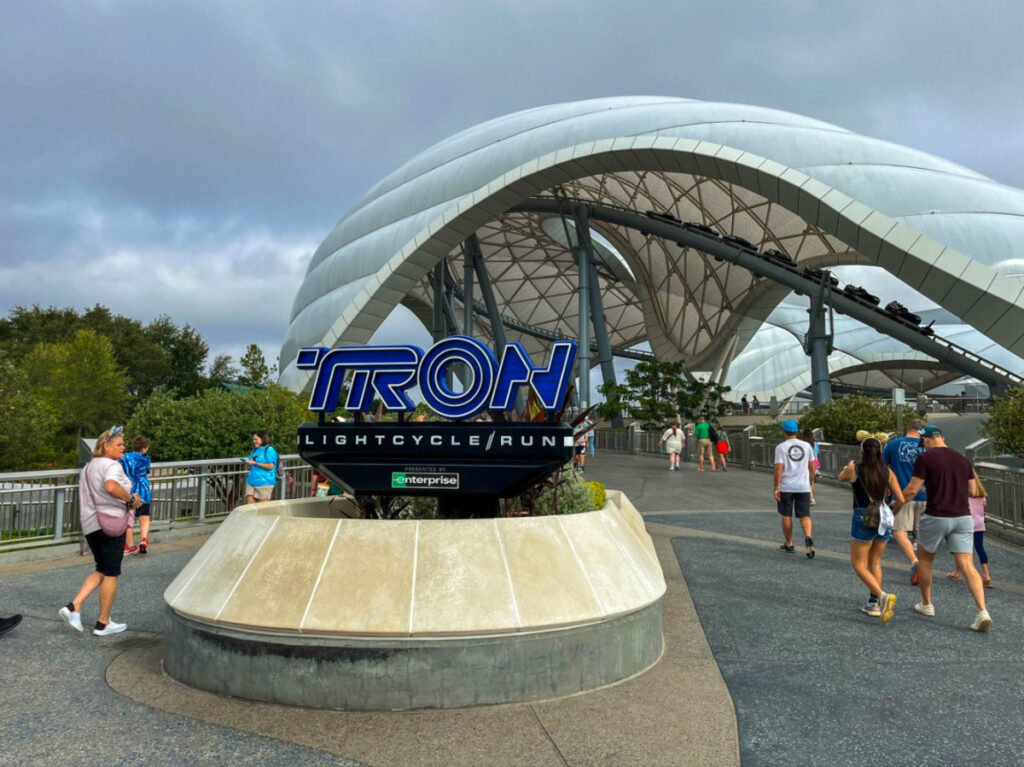 People entering the TRON Lightcycle Run at Magic Kingdom