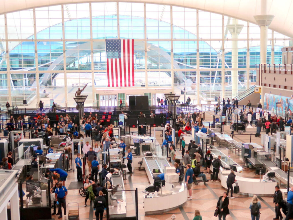 Top view of the TSA security lines at Denver International Airport