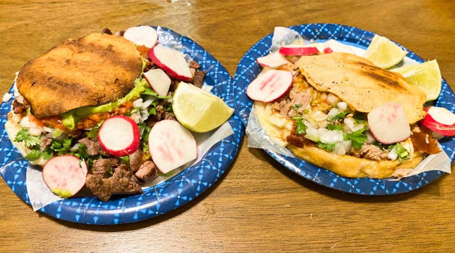 Freshly-made tortillas, guacamole, and salsas from Tacos El Gordo.